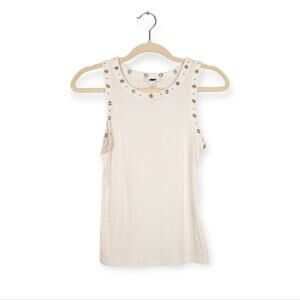 Bar III White Ribbed Grommet Trim Sleeveless Tank Top Size S